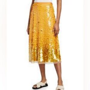 Tory Burch mustard and gold sequin midi skirt